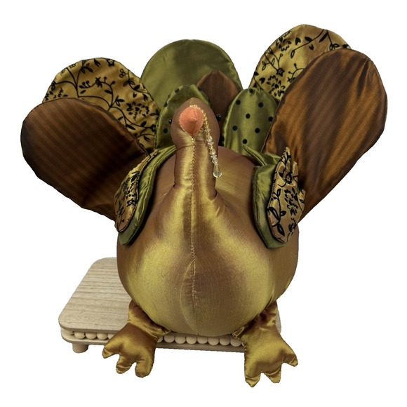 The Unbranded Brand Other - Decorative Turkey Plush Shiny Satin Fabric Fall Floral Thanksgiving Decor 15x18